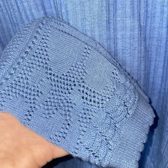 Free People M Colette Pointelle Crochet Sleeve Knit Pullover Top - Picture 6 of 6